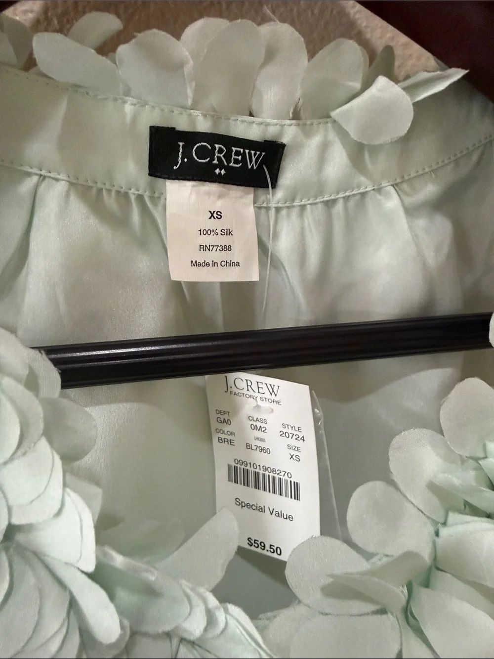 J. Crew Pale Mint Floral Applique Sleeveless Camisole